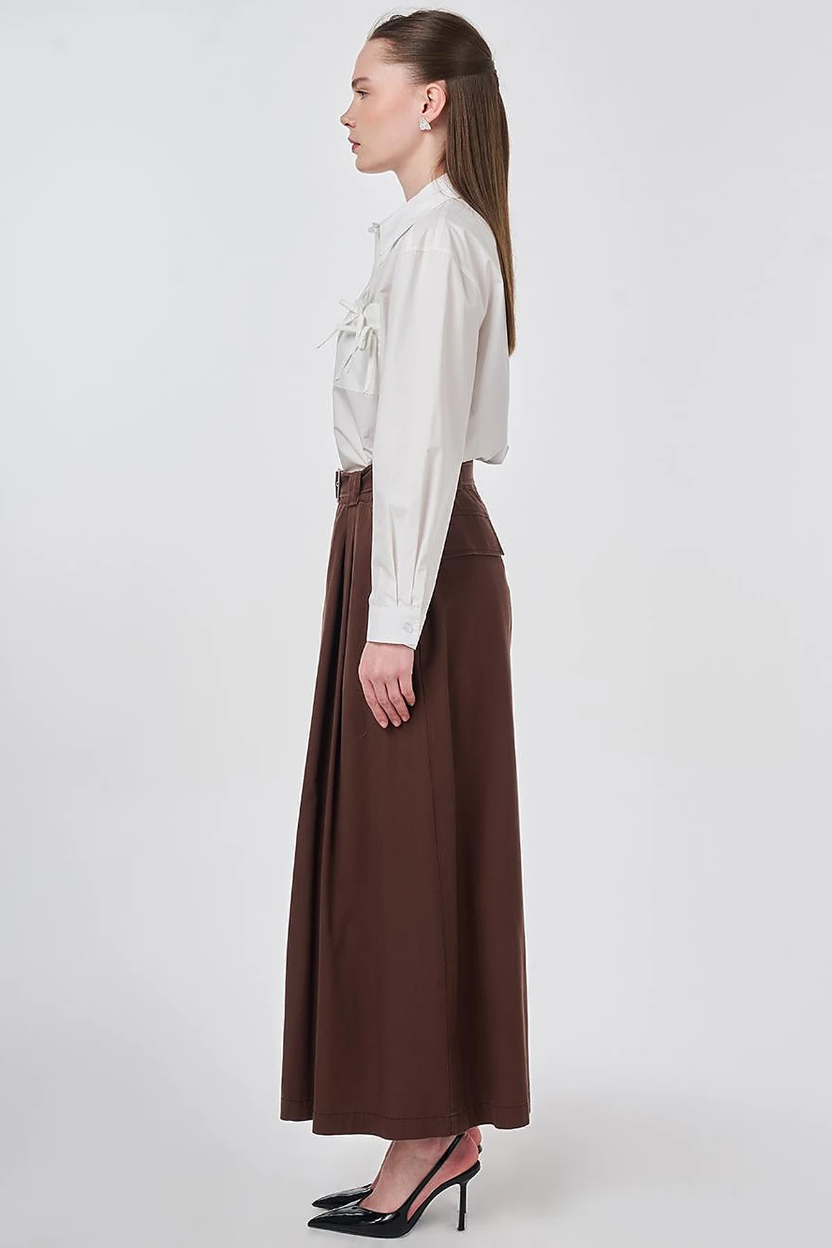 Buckle Detail Bell Skirt Chocolate