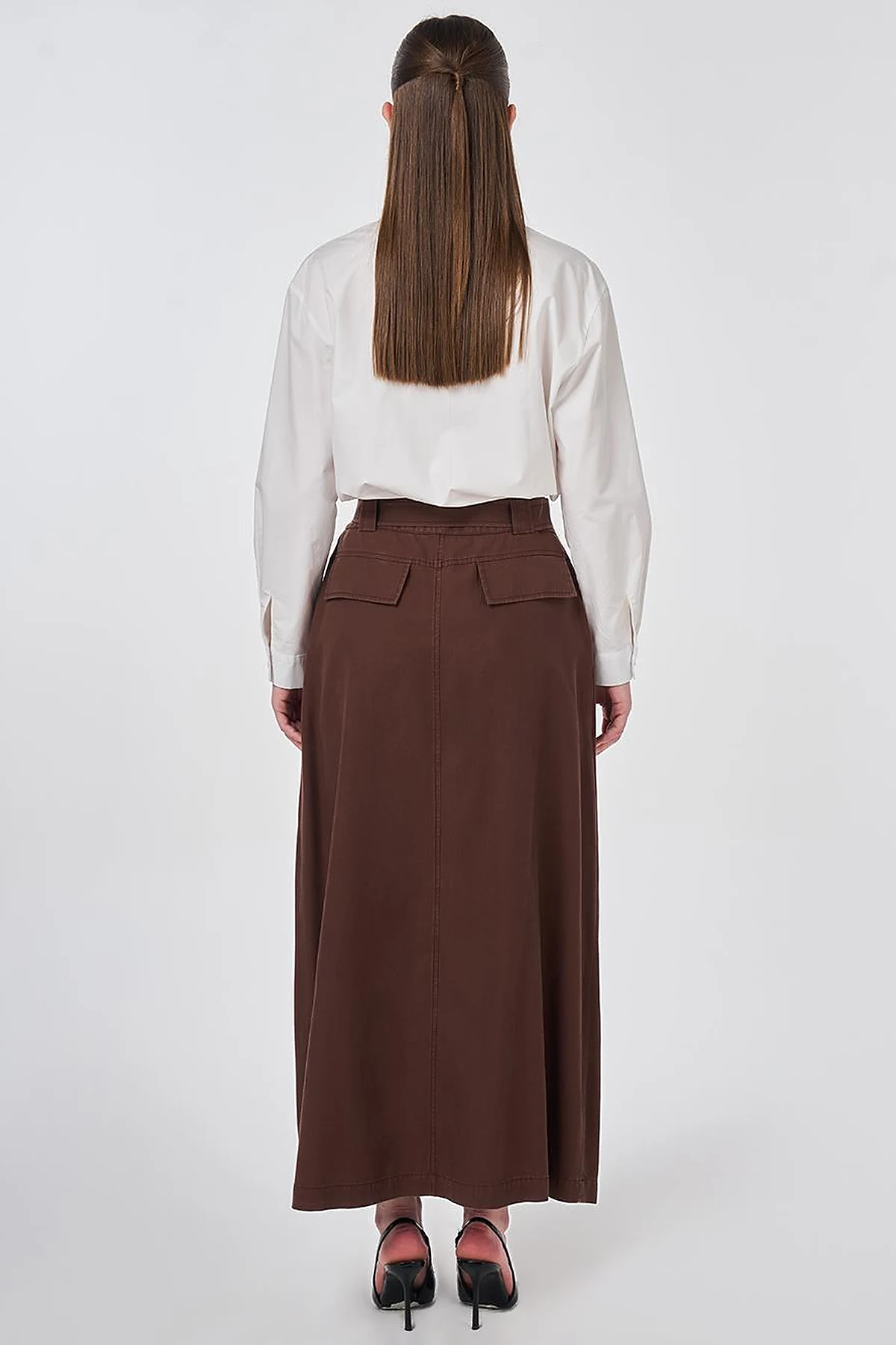 Buckle Detail Bell Skirt Chocolate