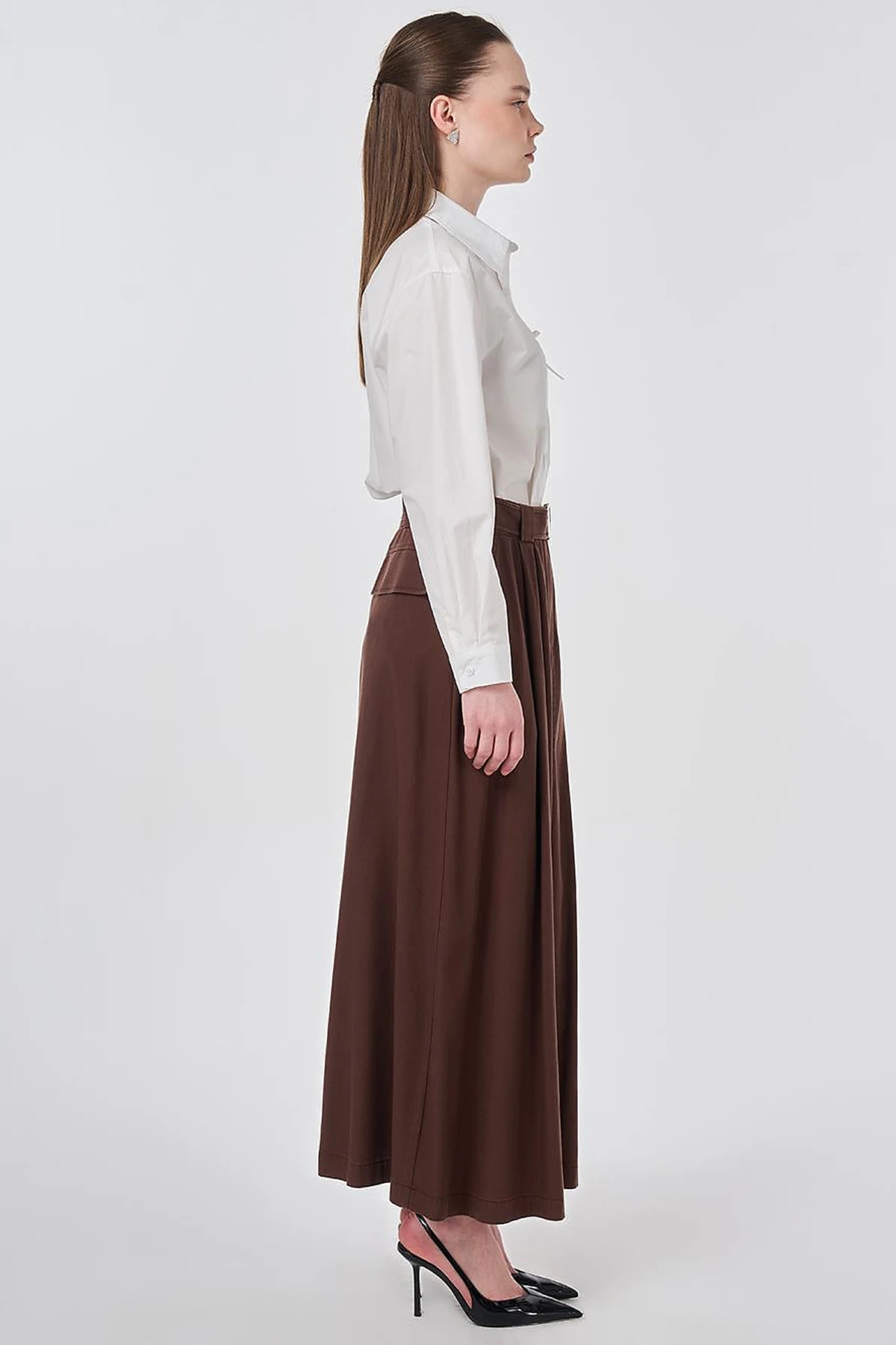 Buckle Detail Bell Skirt Chocolate