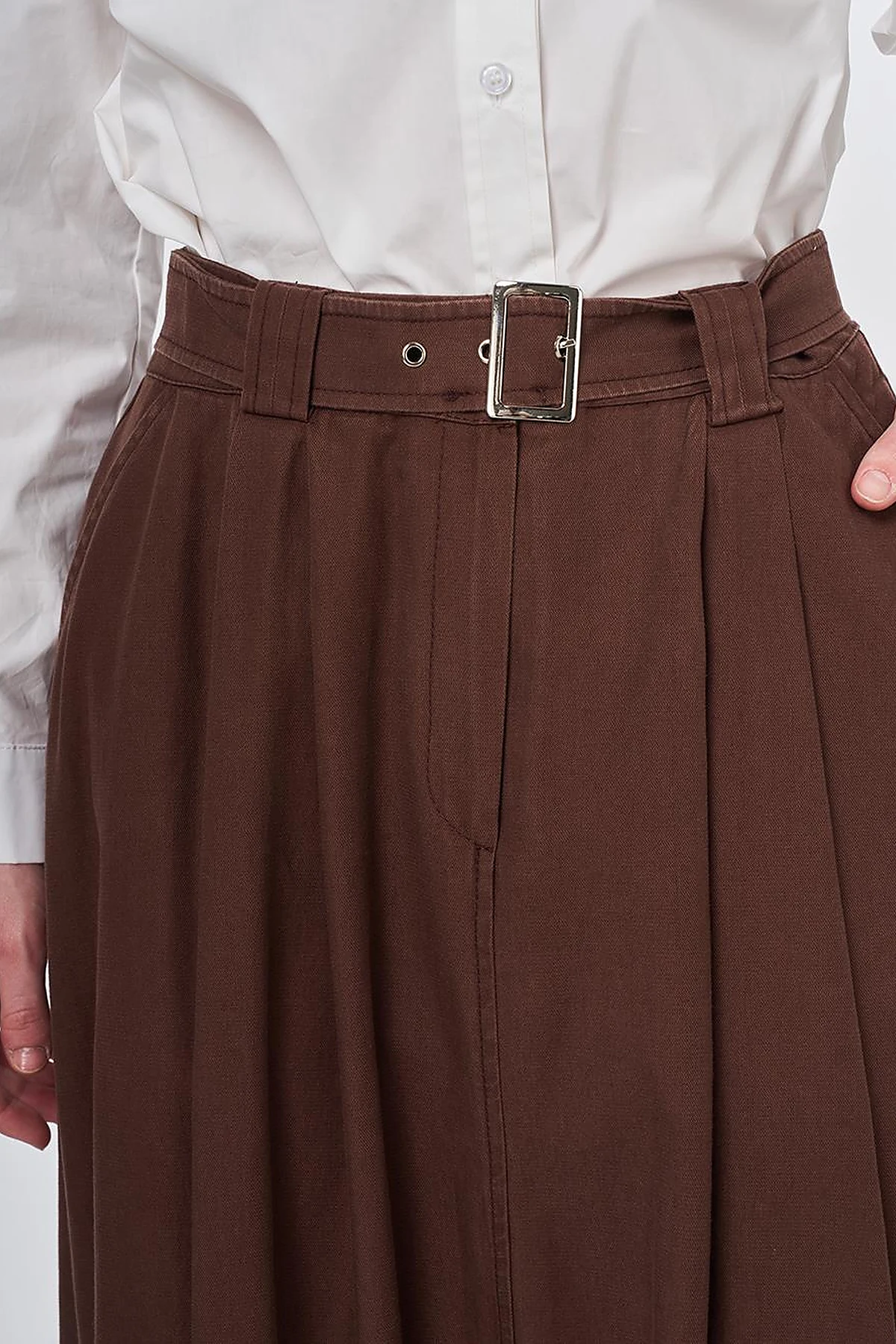 Buckle Detail Bell Skirt Chocolate