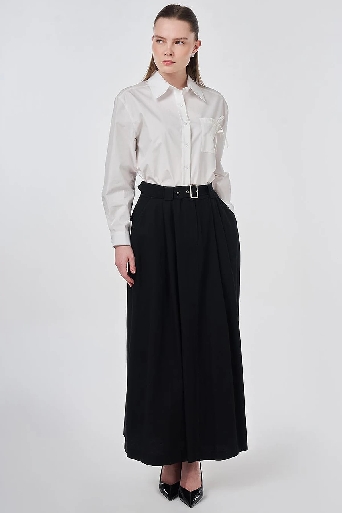 Buckle Detail Bell Skirt Black