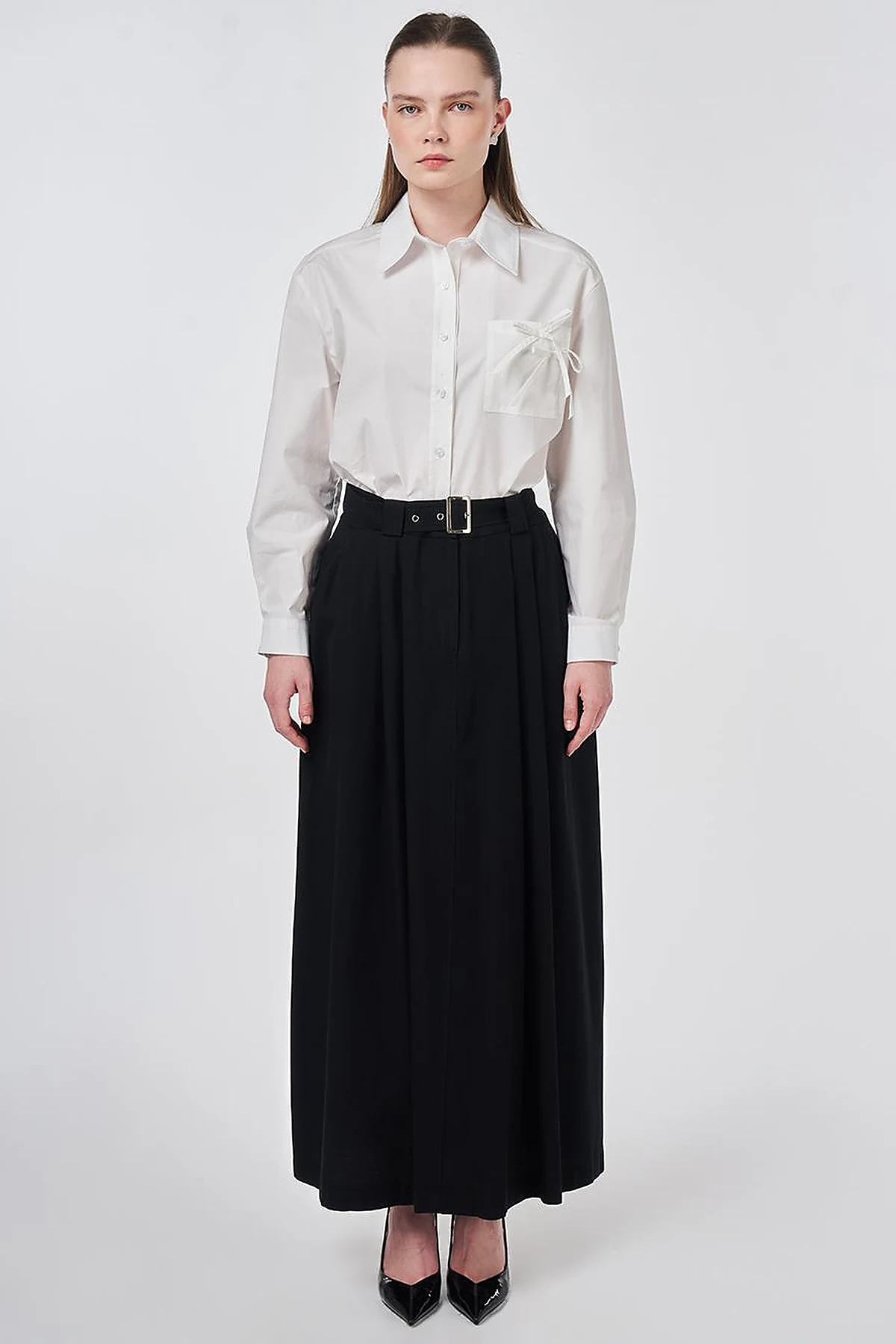 Buckle Detail Bell Skirt Black