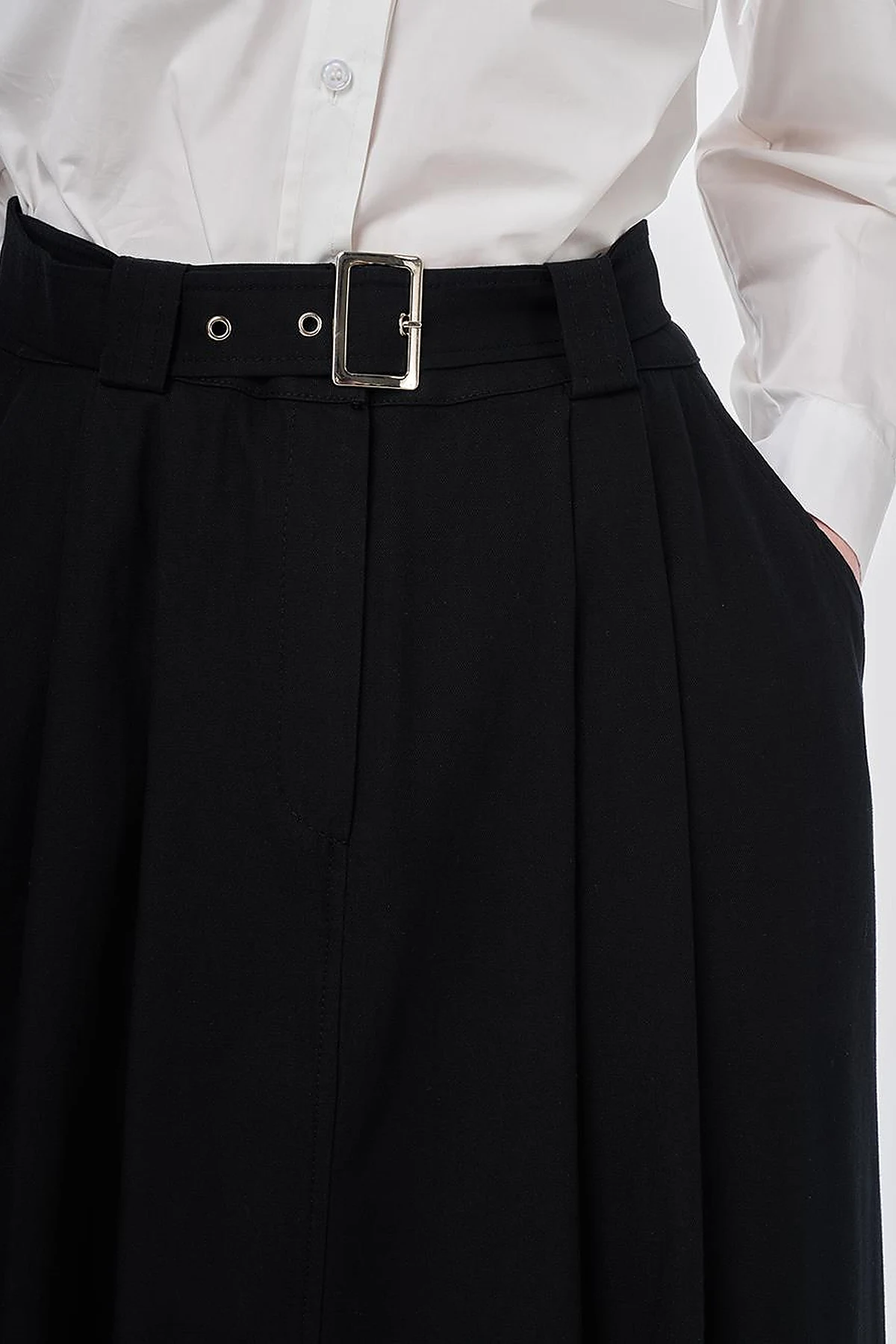 Buckle Detail Bell Skirt Black