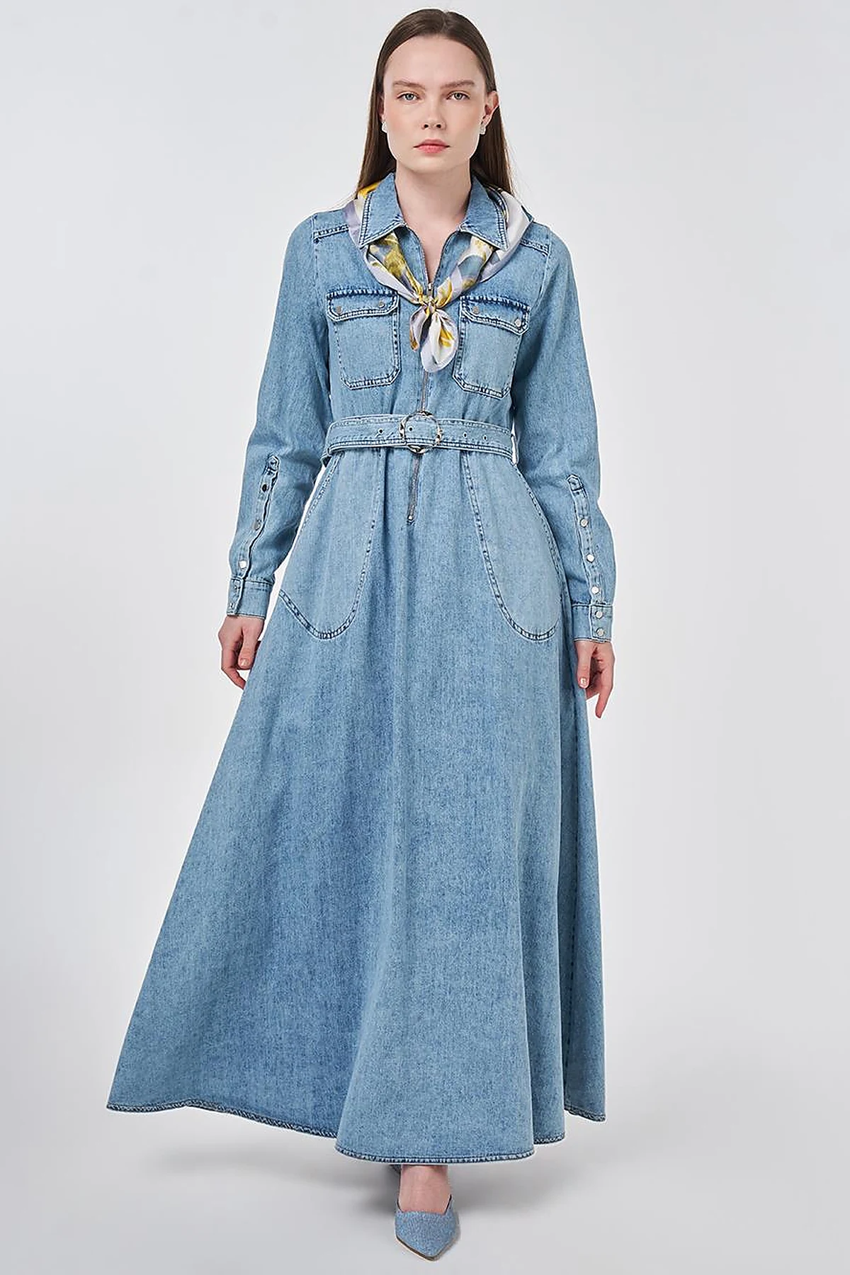 Washed Denim Dress Blue