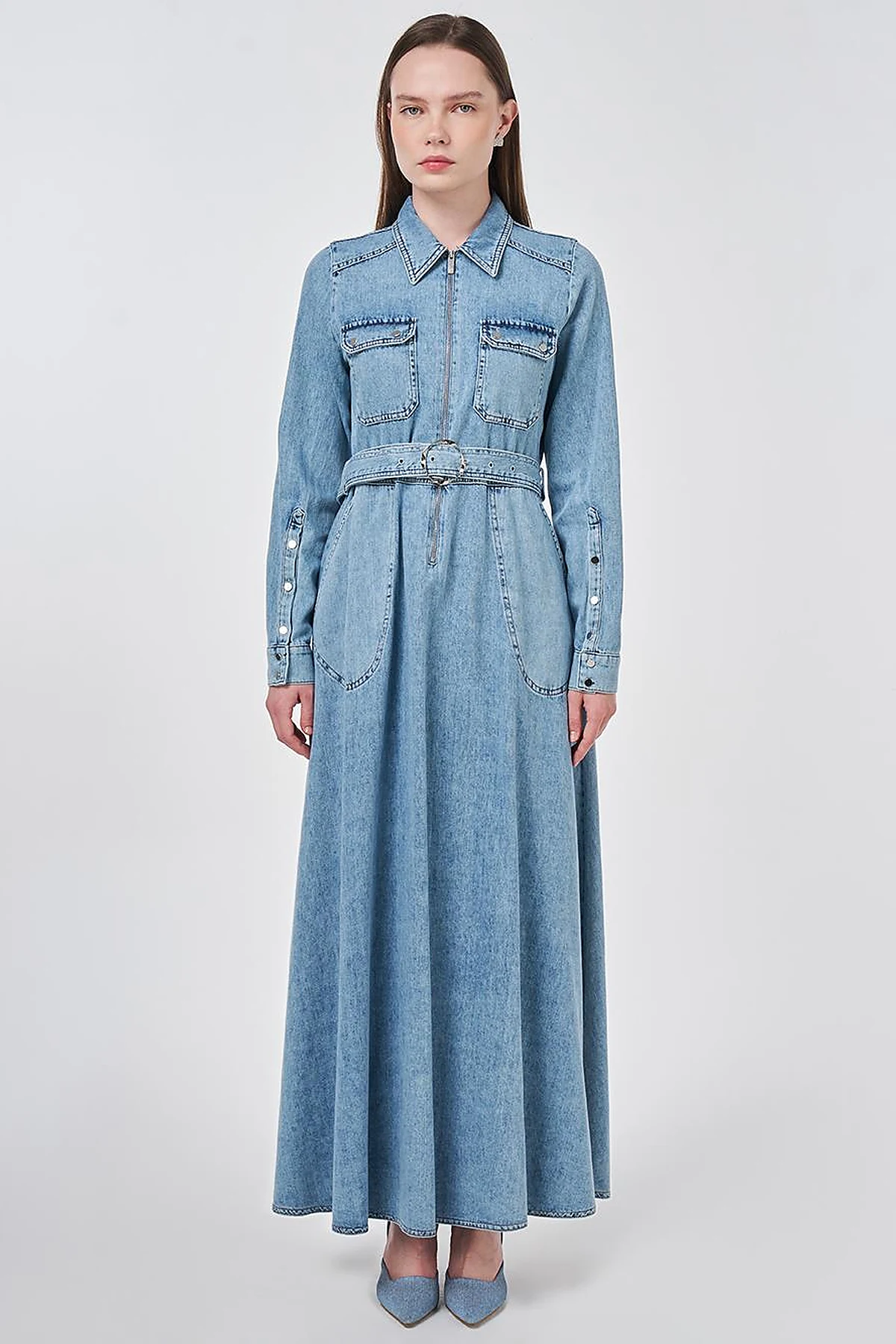 Washed Denim Dress Blue