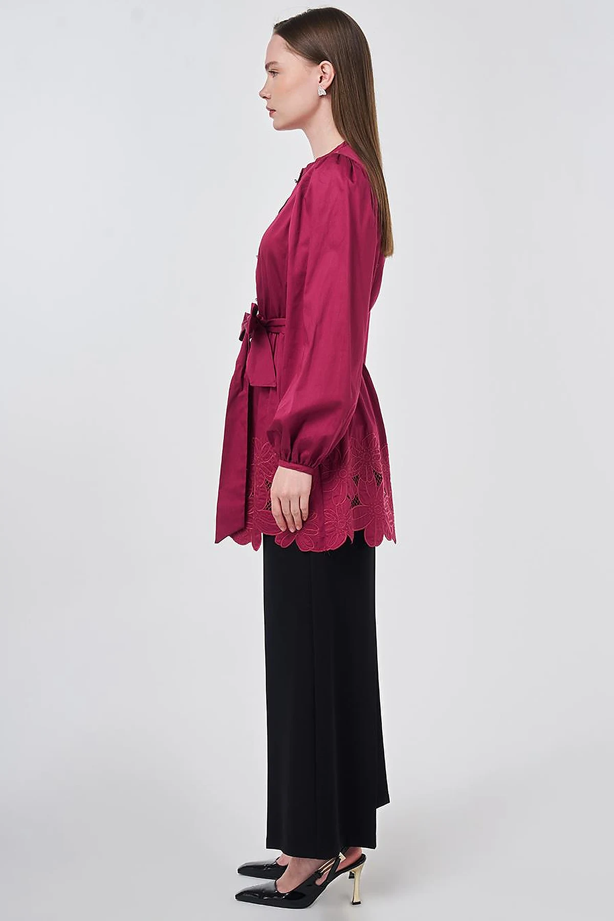 100% Cotton Laser Cut Tunic Cherry