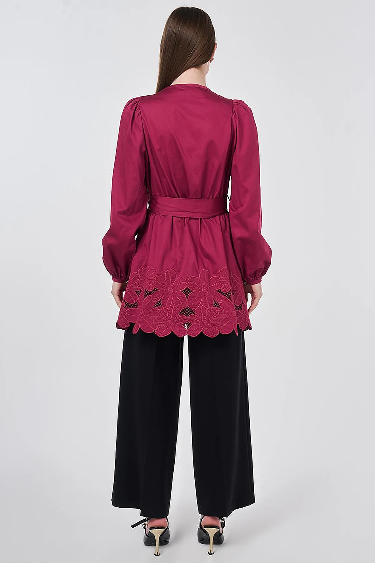 100% Cotton Laser Cut Tunic Cherry