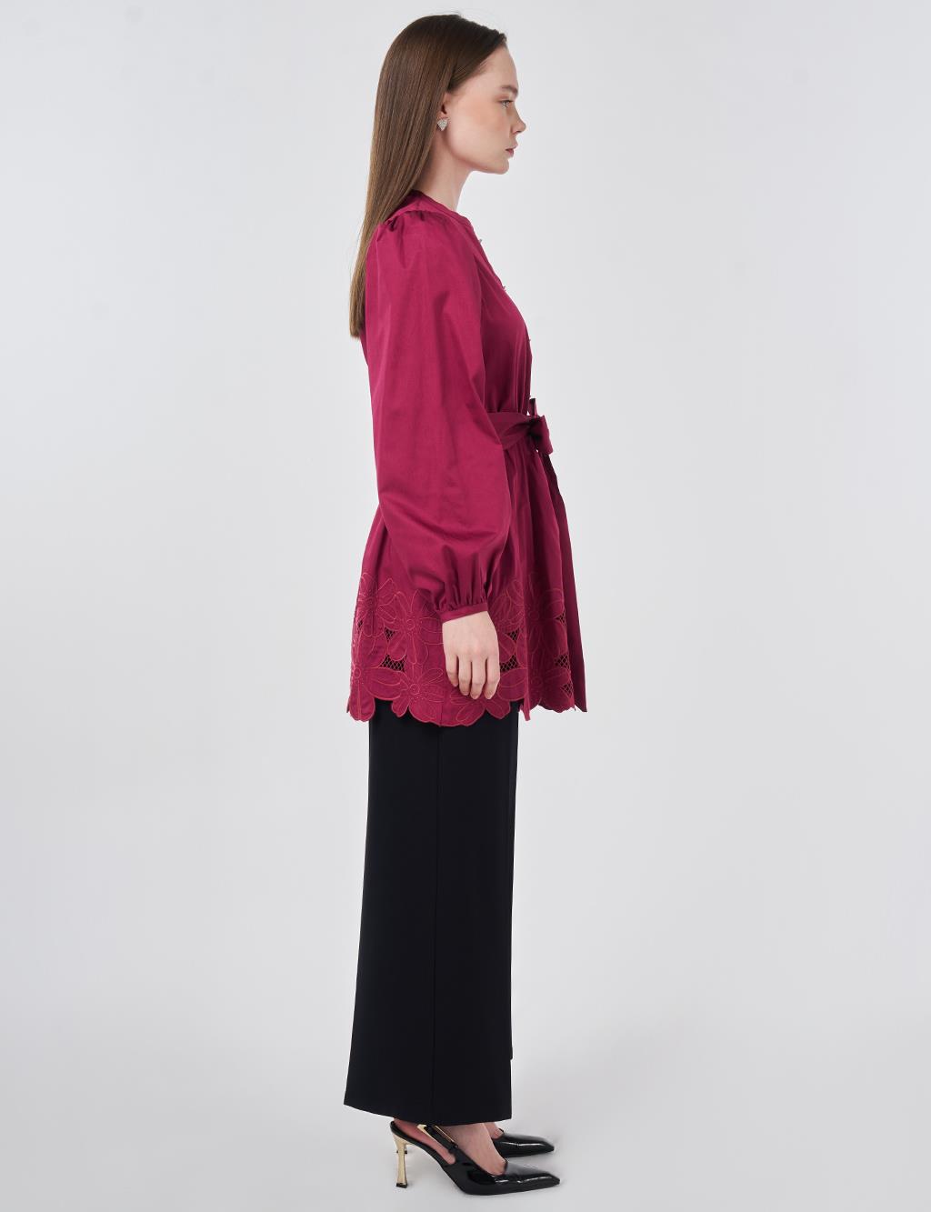 100% Cotton Laser Cut Tunic Cherry