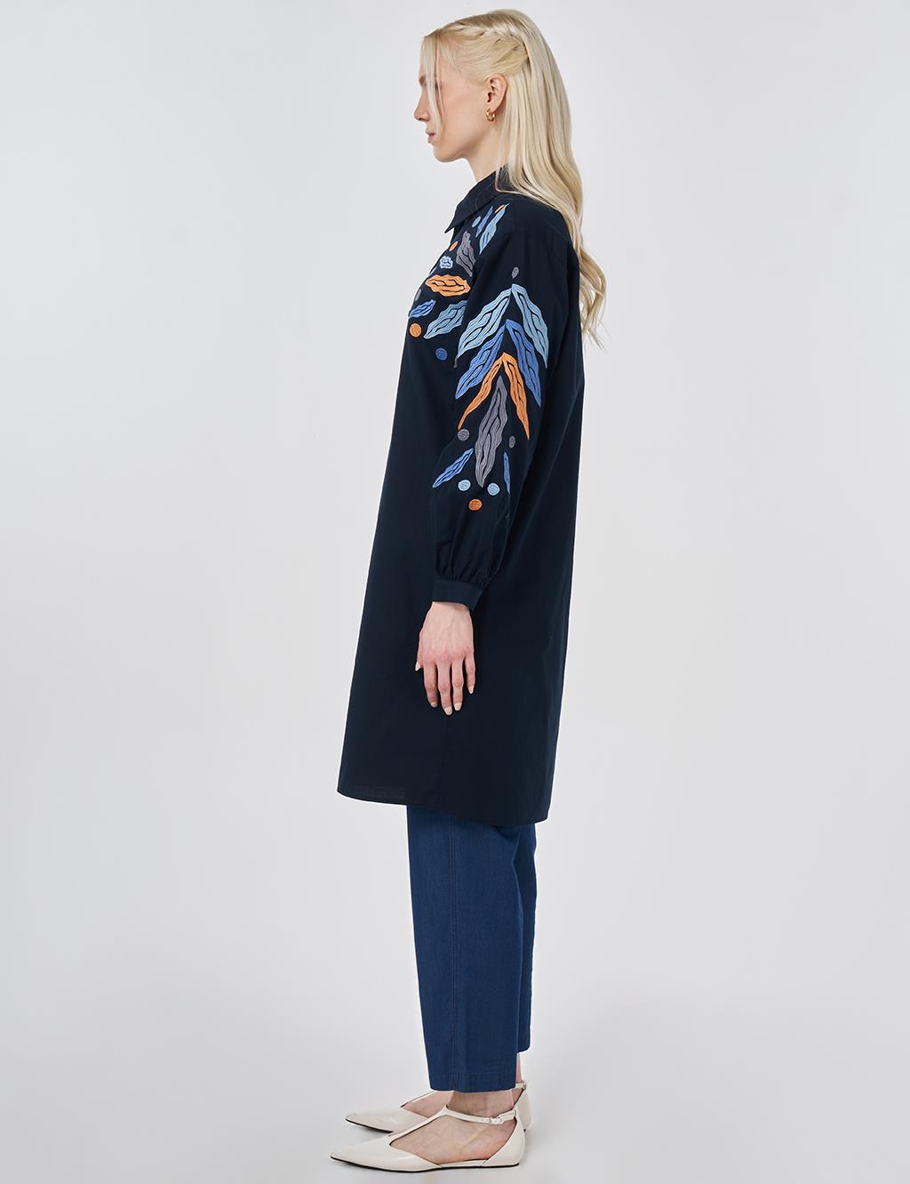 Embroidered Cotton Tunic Dark Navy