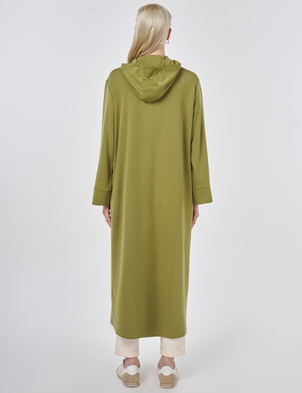 Kapüşon Detaylı Modal Uzun Tunik Matcha Yeşili