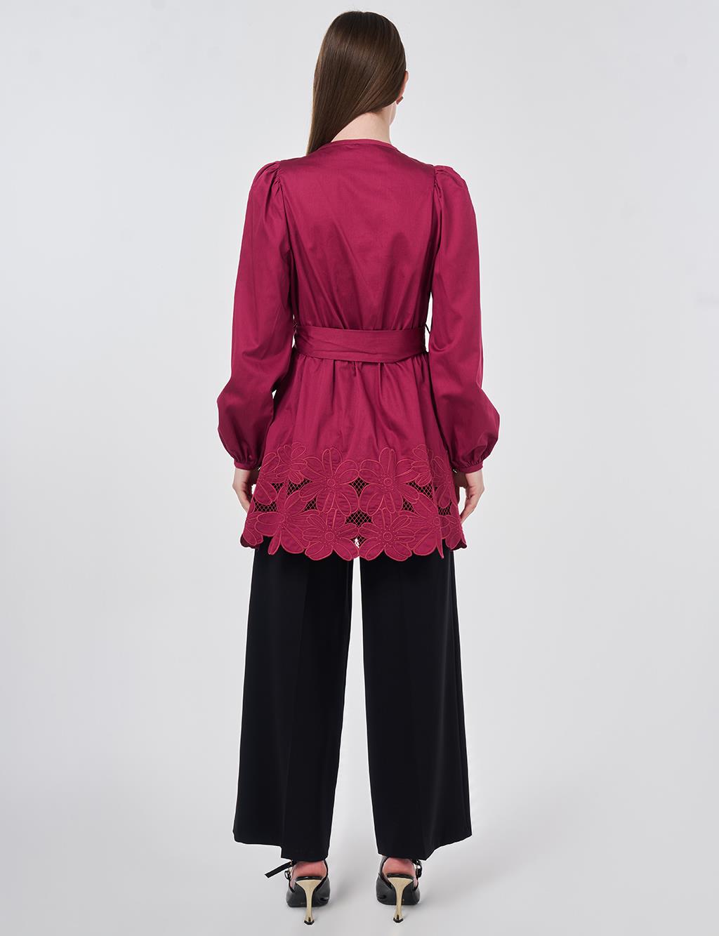 100% Cotton Laser Cut Tunic Cherry