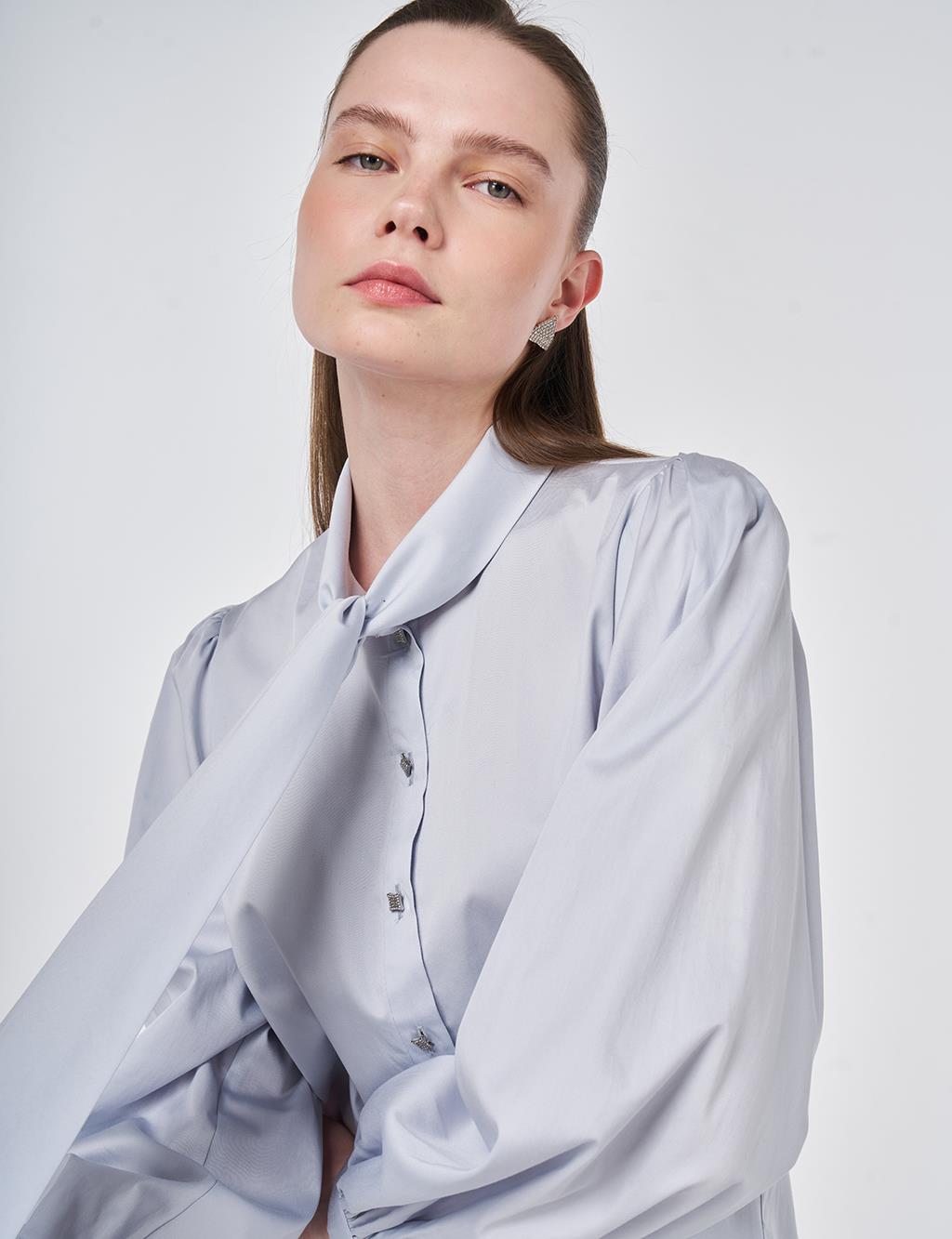 %100 Pamuklu Şal Yaka Tunik Mavi