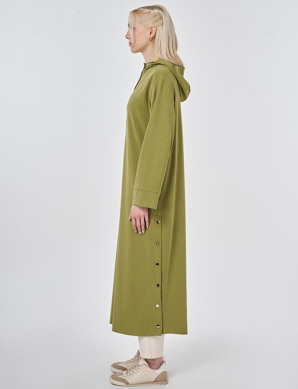 Kapüşon Detaylı Modal Uzun Tunik Matcha Yeşili