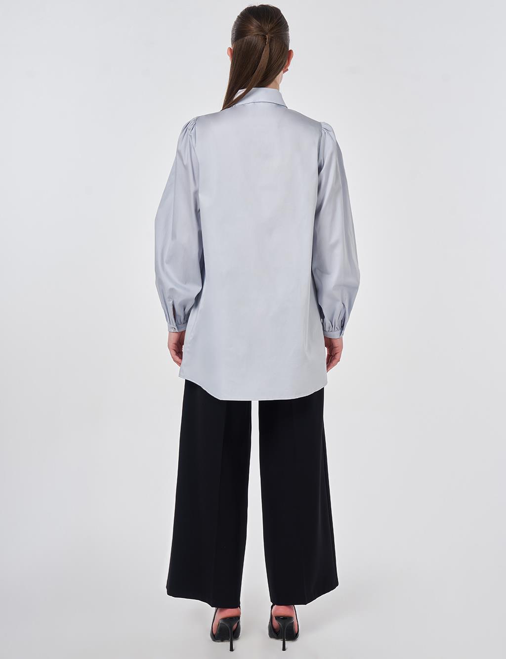 %100 Pamuklu Şal Yaka Tunik Mavi