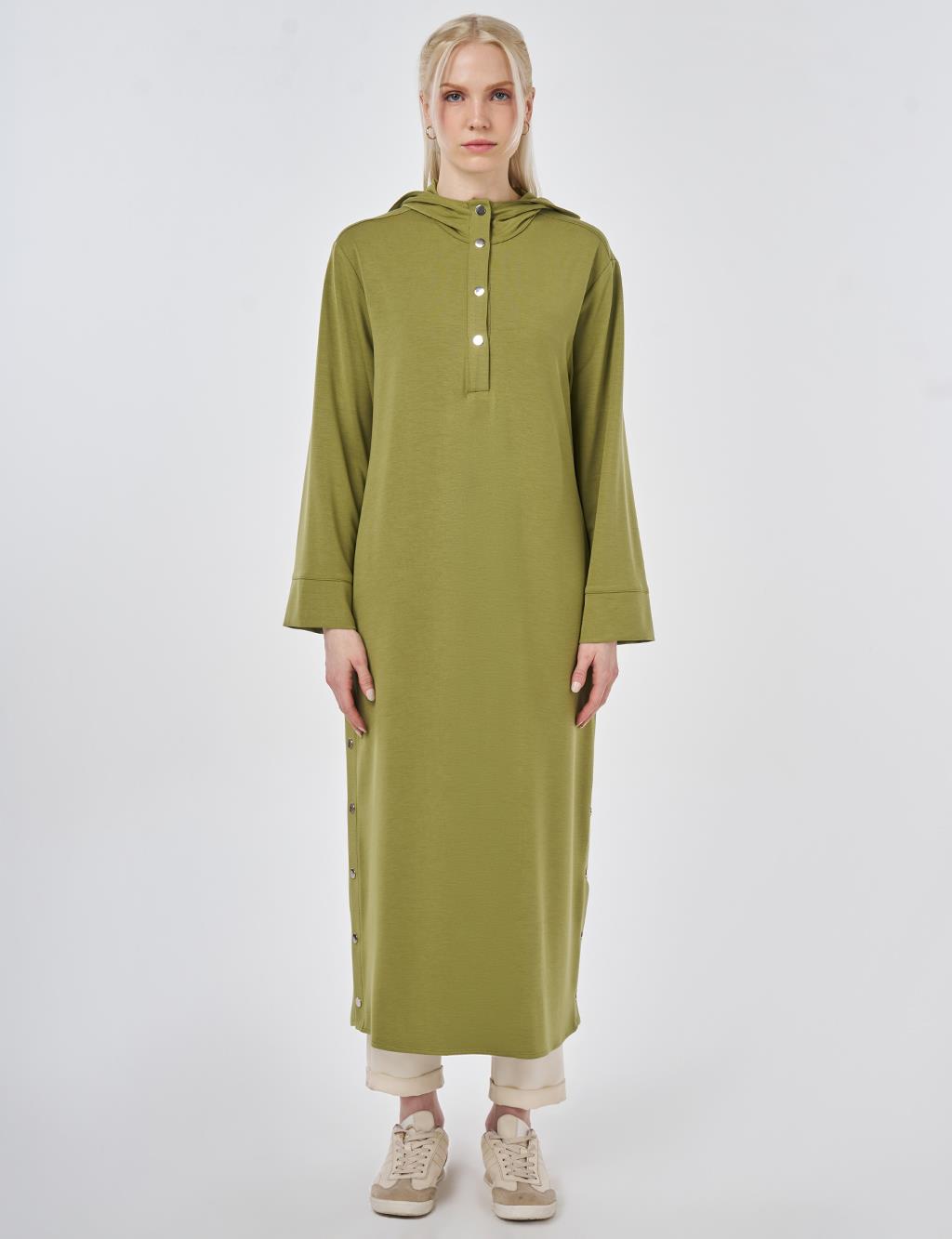 Kapüşon Detaylı Modal Uzun Tunik Matcha Yeşili