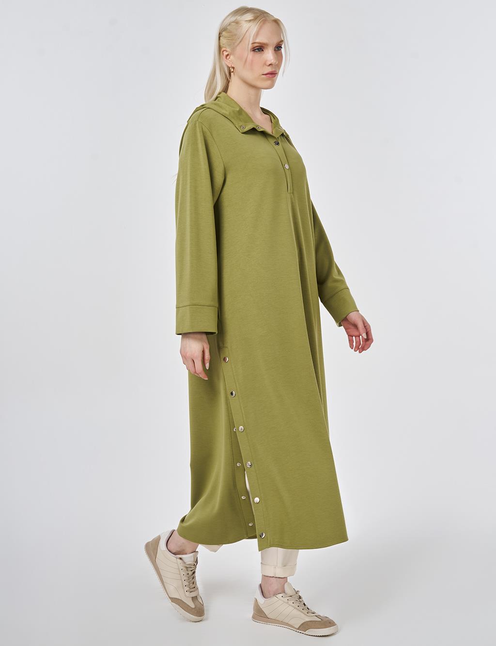 Kapüşon Detaylı Modal Uzun Tunik Matcha Yeşili