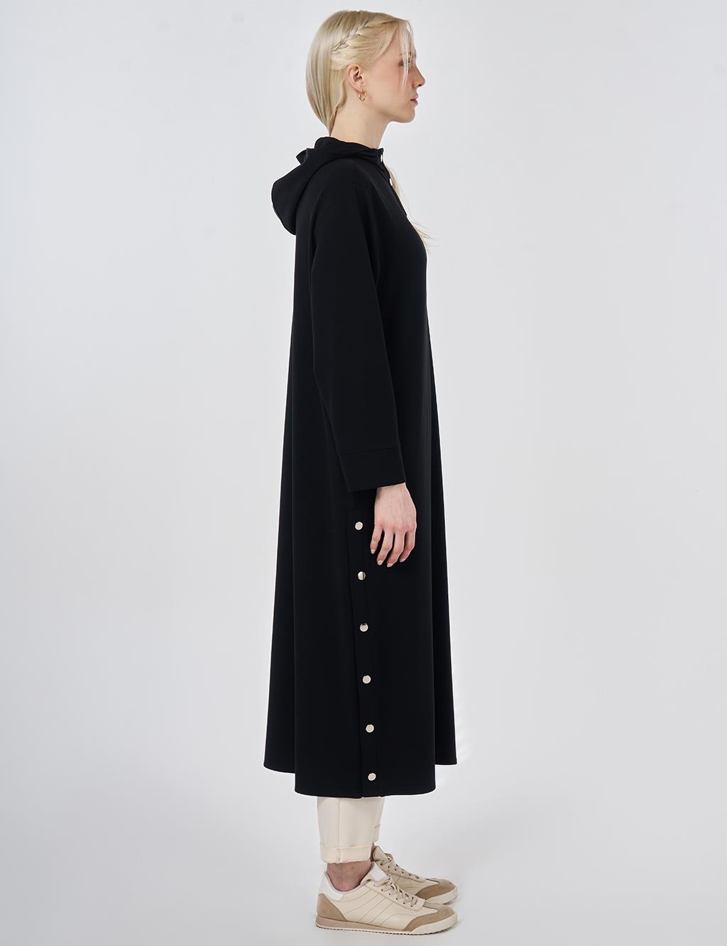 Kapüşon Detaylı Modal Uzun Tunik Siyah