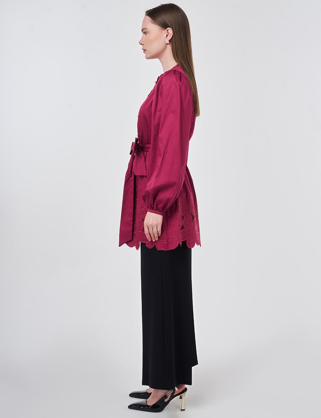 100% Cotton Laser Cut Tunic Cherry