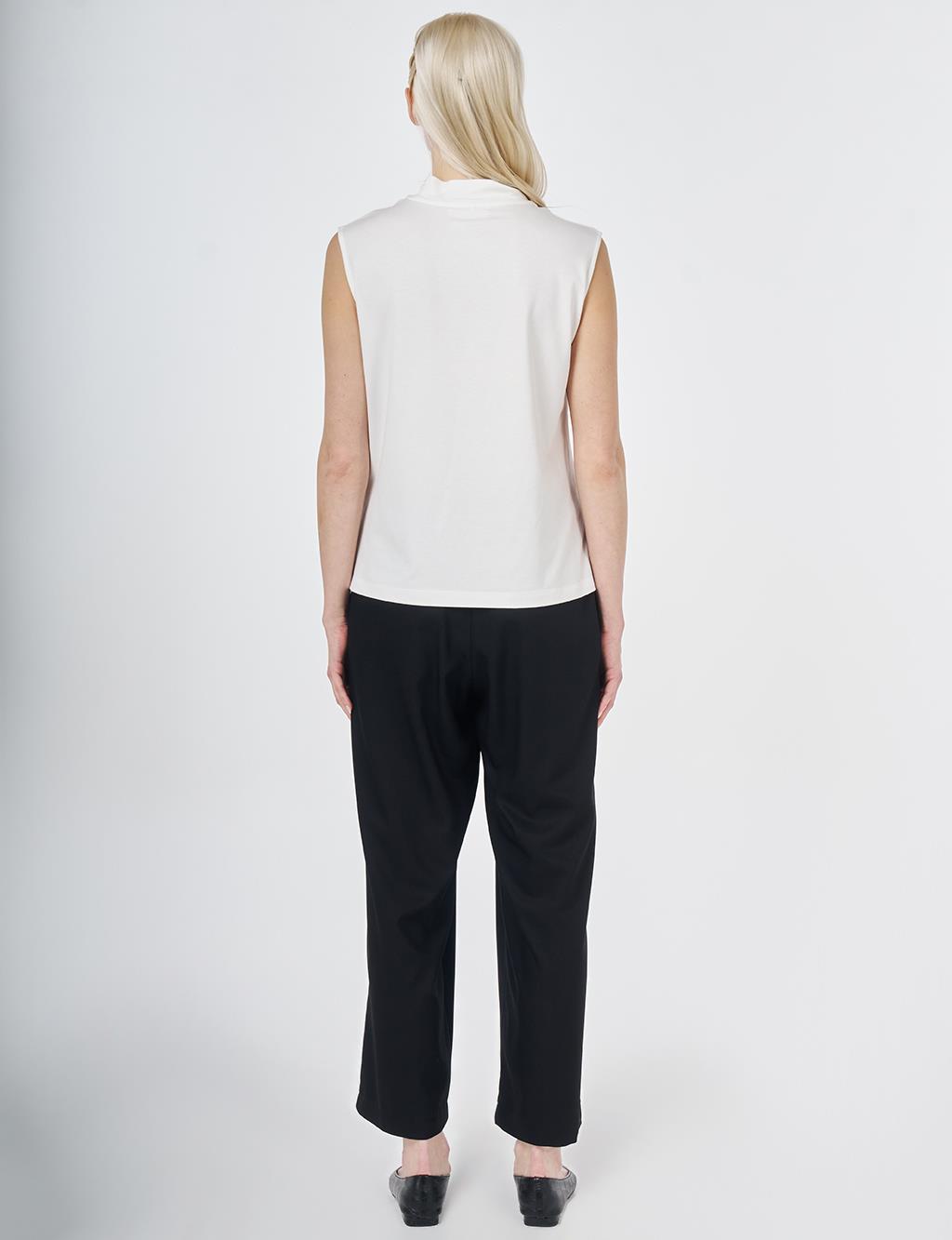 Short Stand-Up Collar Viscose T-shirt Optical White