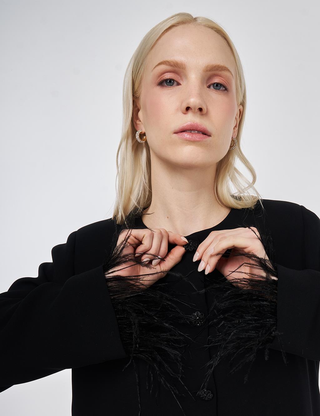 Otriş Detaylı Şık Ceket Siyah