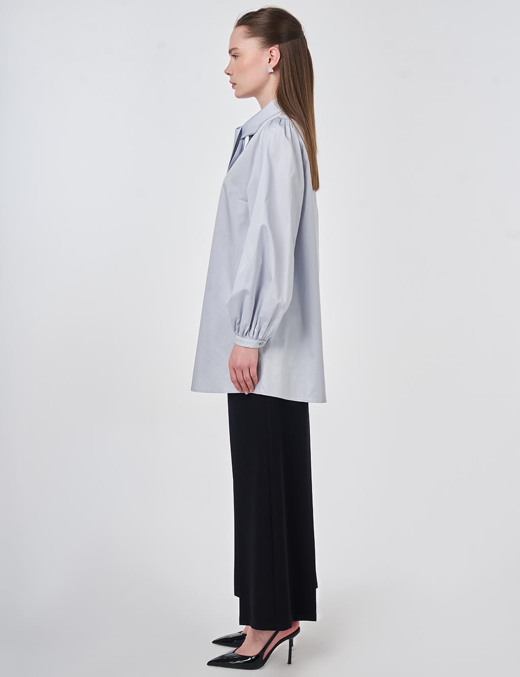 %100 Pamuklu Şal Yaka Tunik Mavi