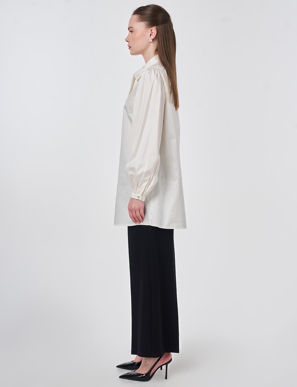 %100 Pamuklu Şal Yaka Tunik Ekru