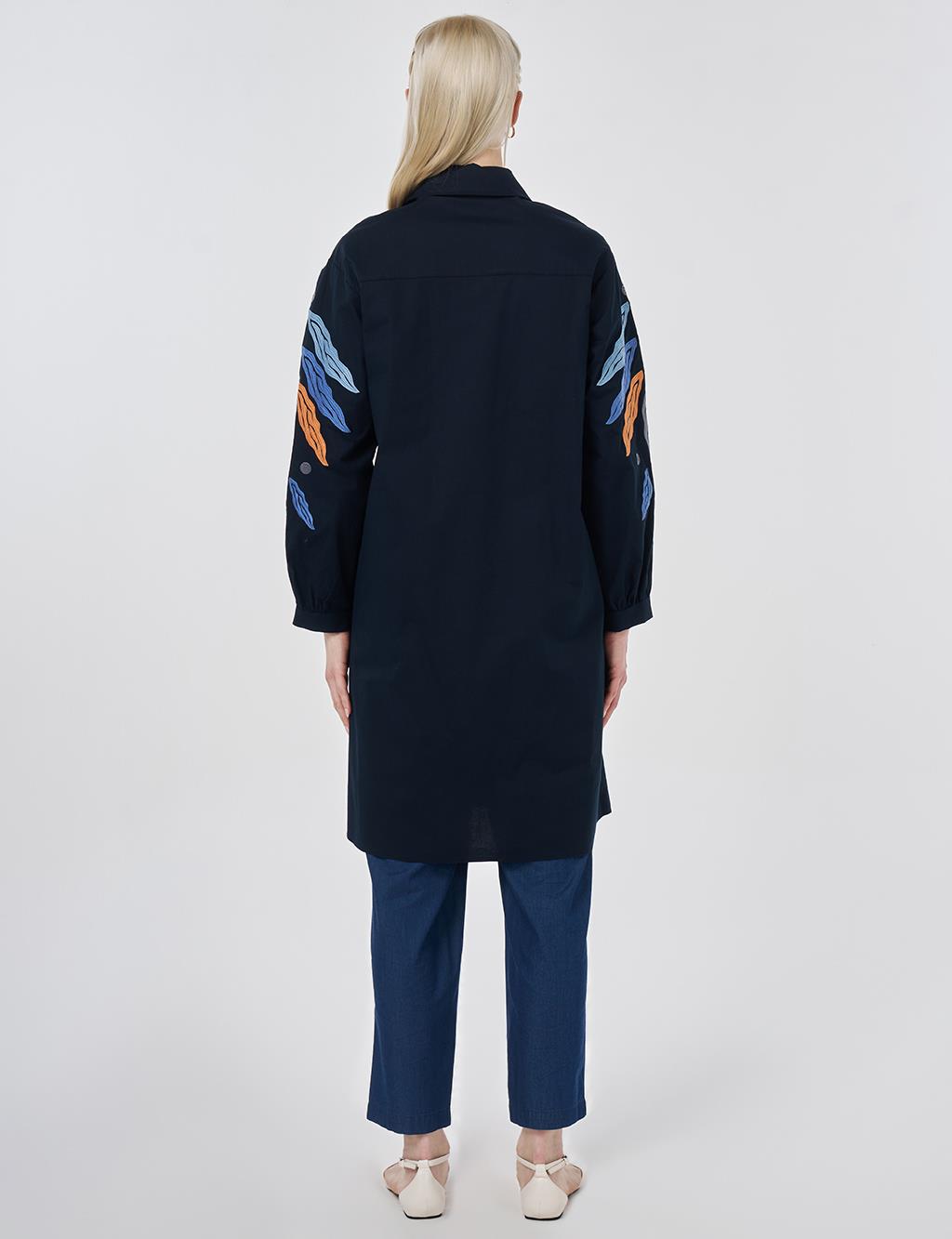Embroidered Cotton Tunic Dark Navy