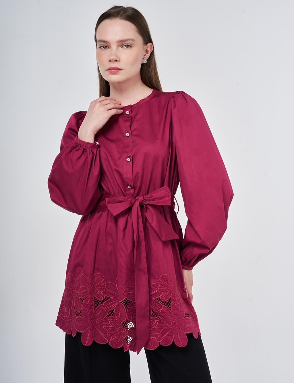 100% Cotton Laser Cut Tunic Cherry