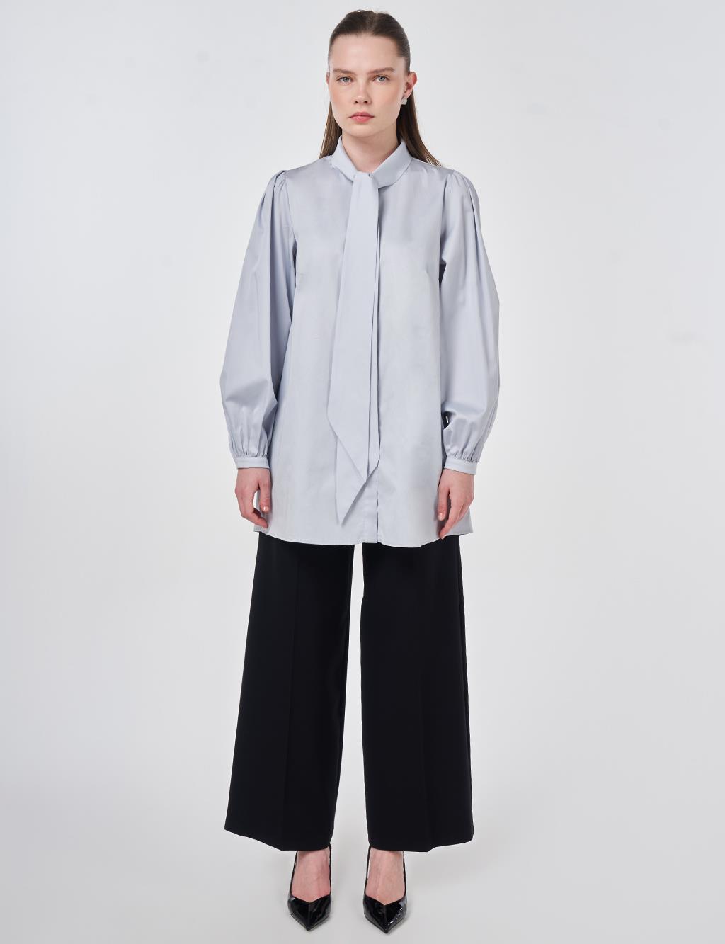 %100 Pamuklu Şal Yaka Tunik Mavi