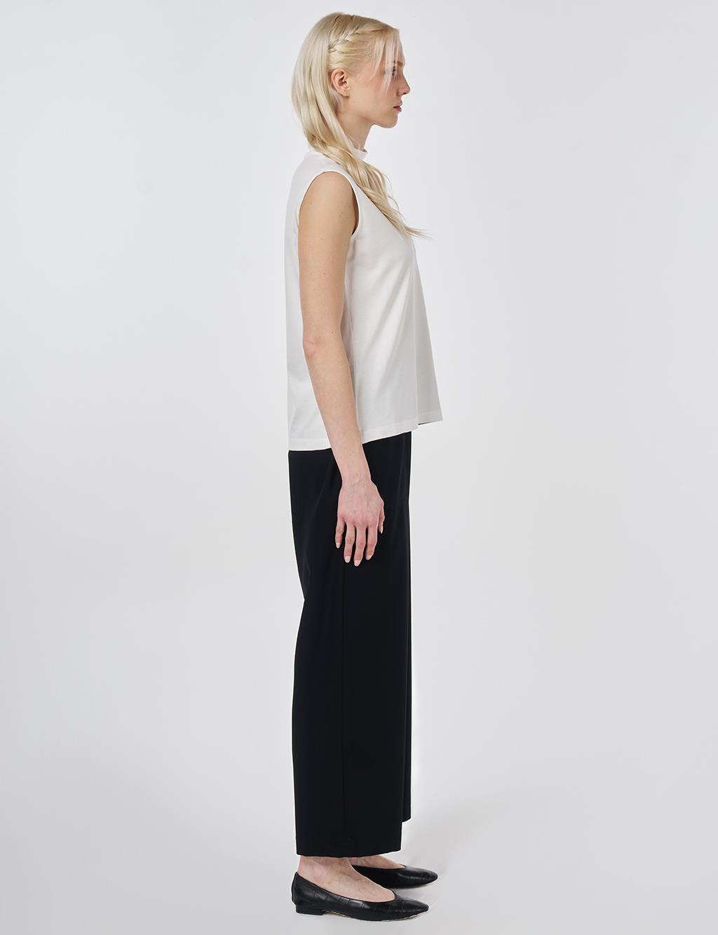 Short Stand-Up Collar Viscose T-shirt Optical White