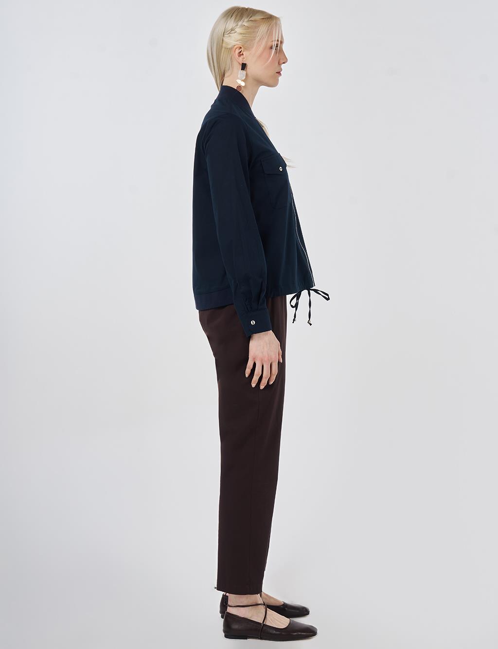 College Collar Cotton Blouse Dark Navy