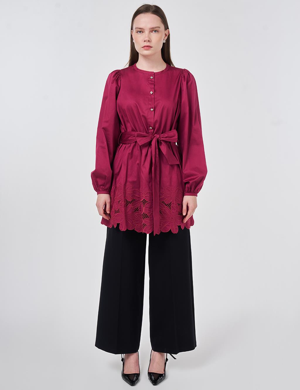 100% Cotton Laser Cut Tunic Cherry