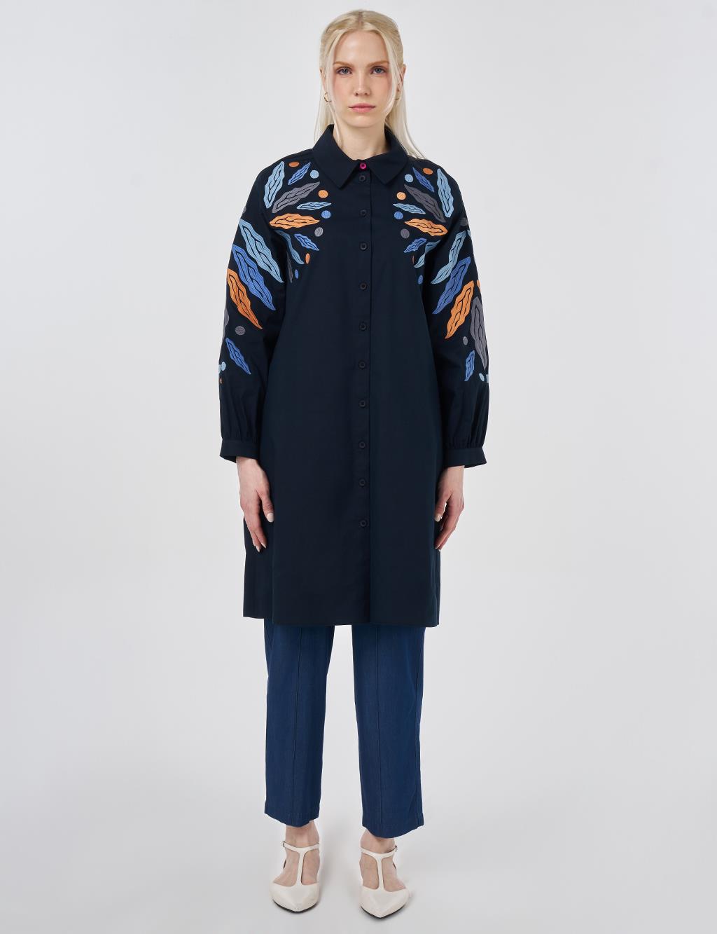Embroidered Cotton Tunic Dark Navy
