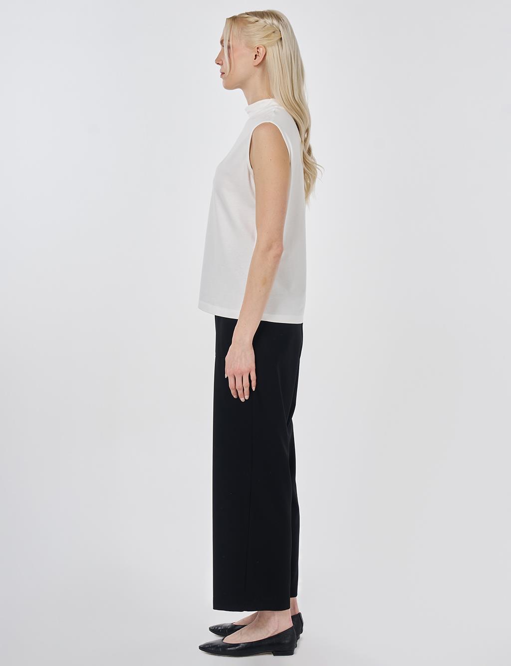 Short Stand-Up Collar Viscose T-shirt Optical White