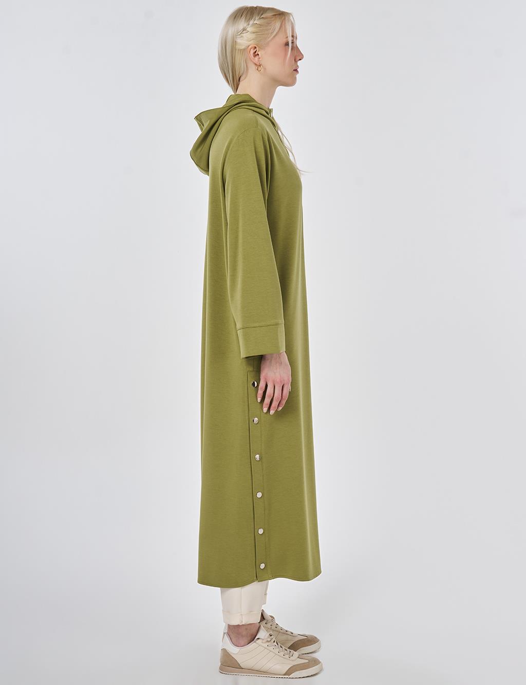 Kapüşon Detaylı Modal Uzun Tunik Matcha Yeşili