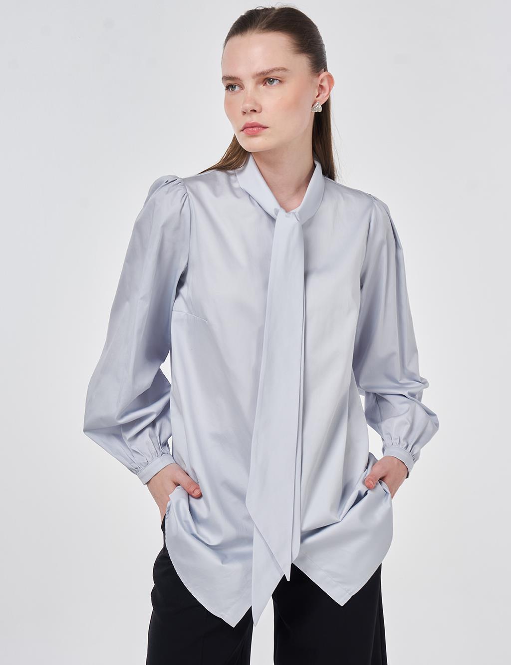 %100 Pamuklu Şal Yaka Tunik Mavi