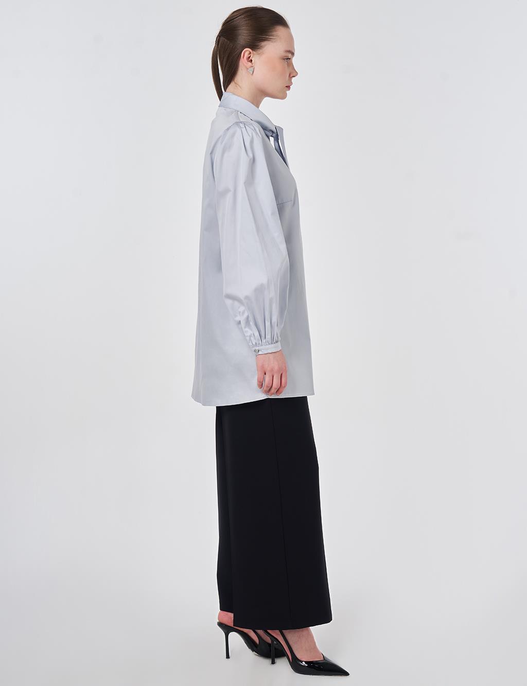 %100 Pamuklu Şal Yaka Tunik Mavi