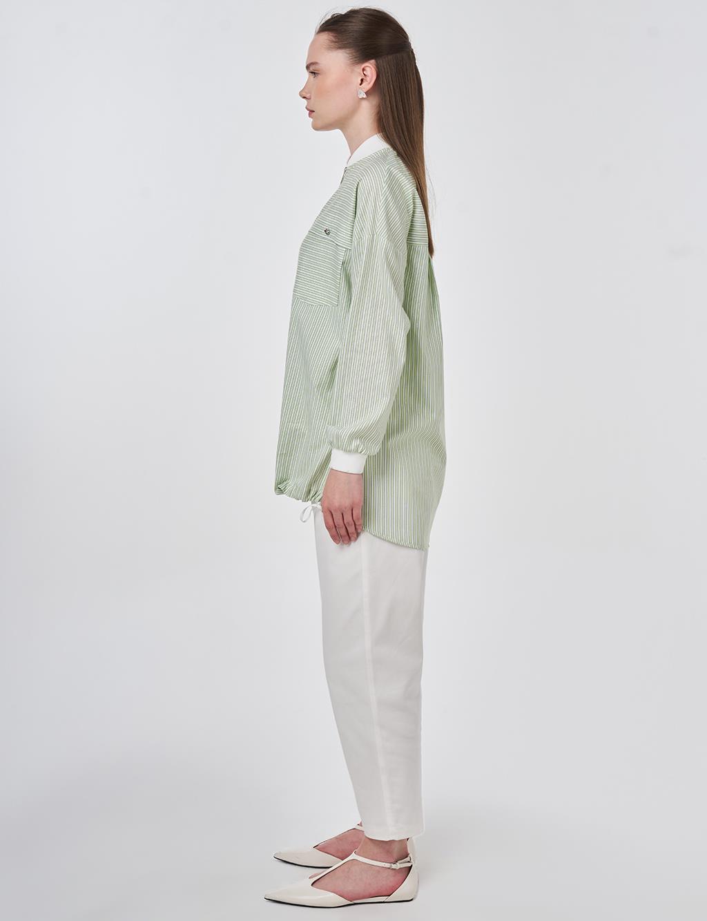 Aller Detailed College Collar Tunic Matcha Green