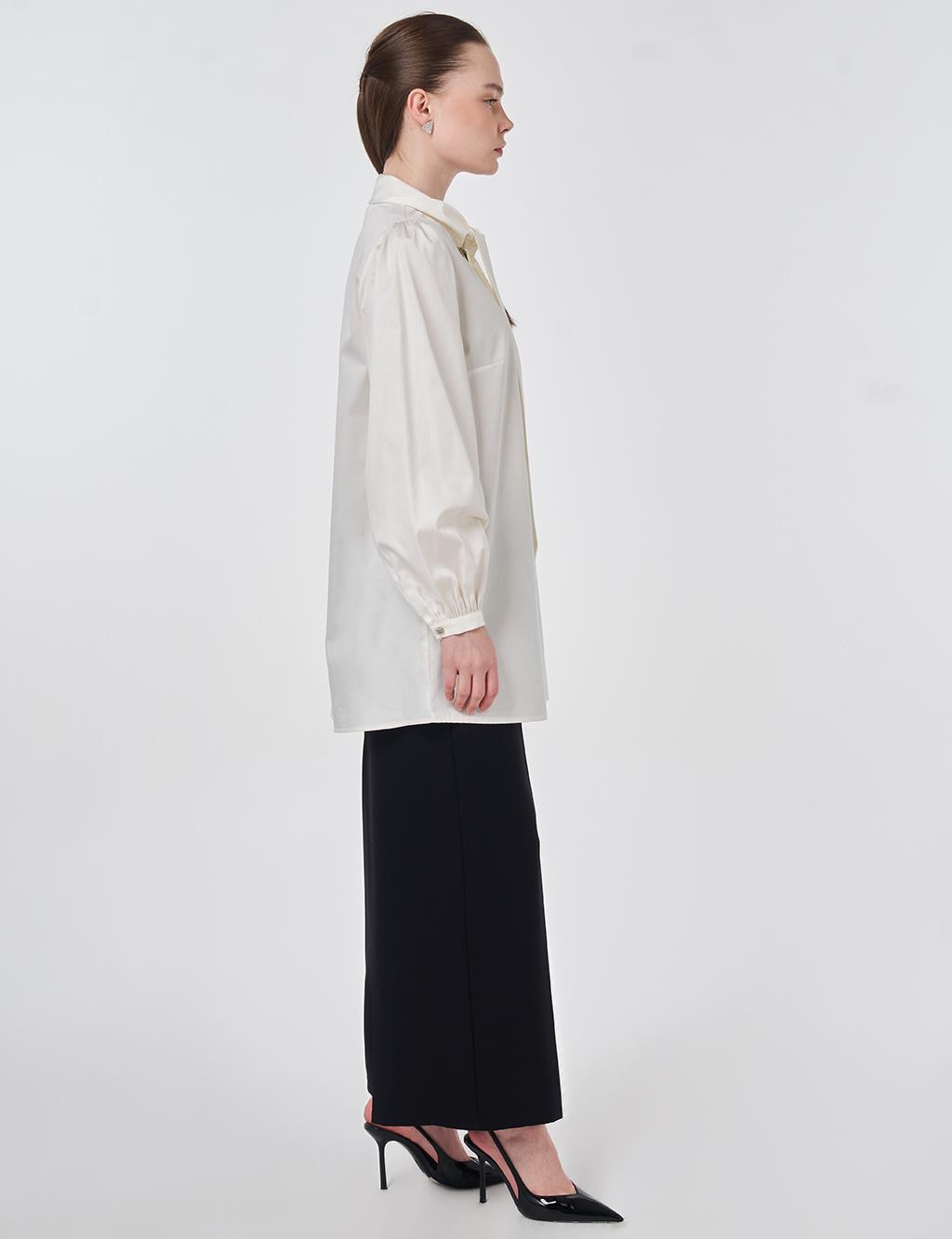 %100 Pamuklu Şal Yaka Tunik Ekru