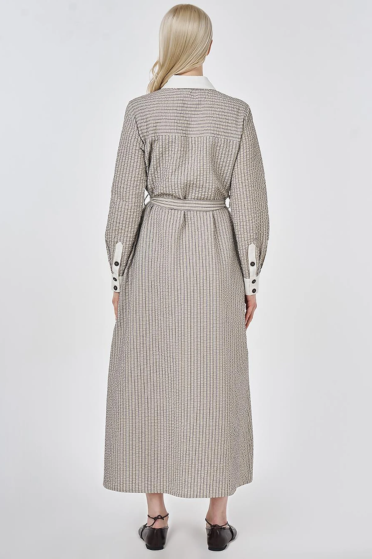 Flap Pocket Textured Dress Dark Brown