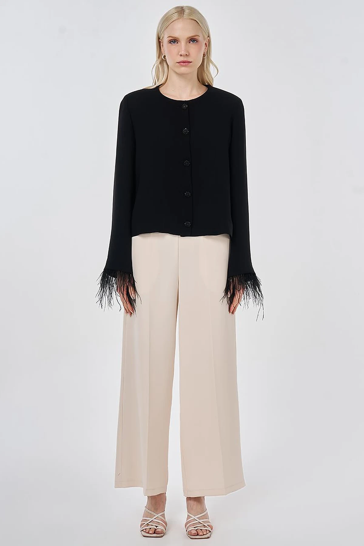Ostrich-Detail Elegant Jacket Black