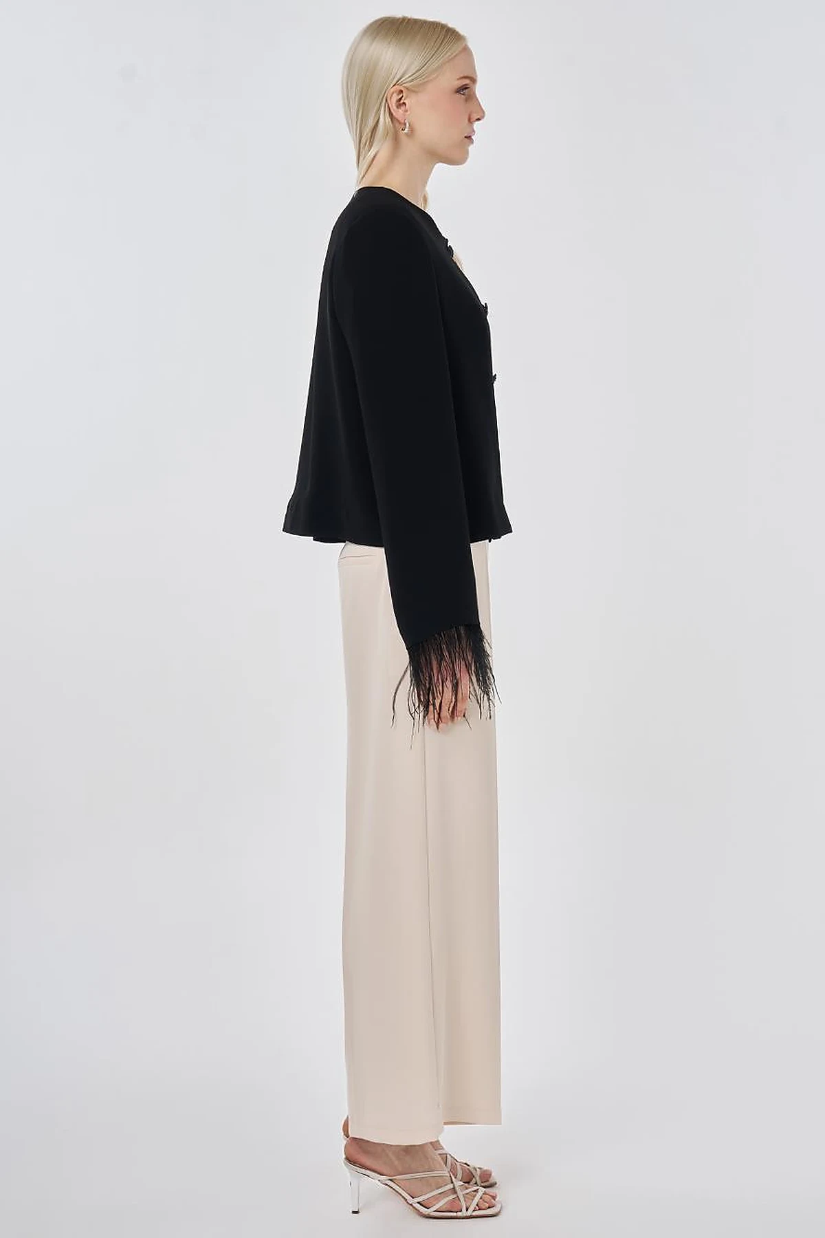 Ostrich-Detail Elegant Jacket Black