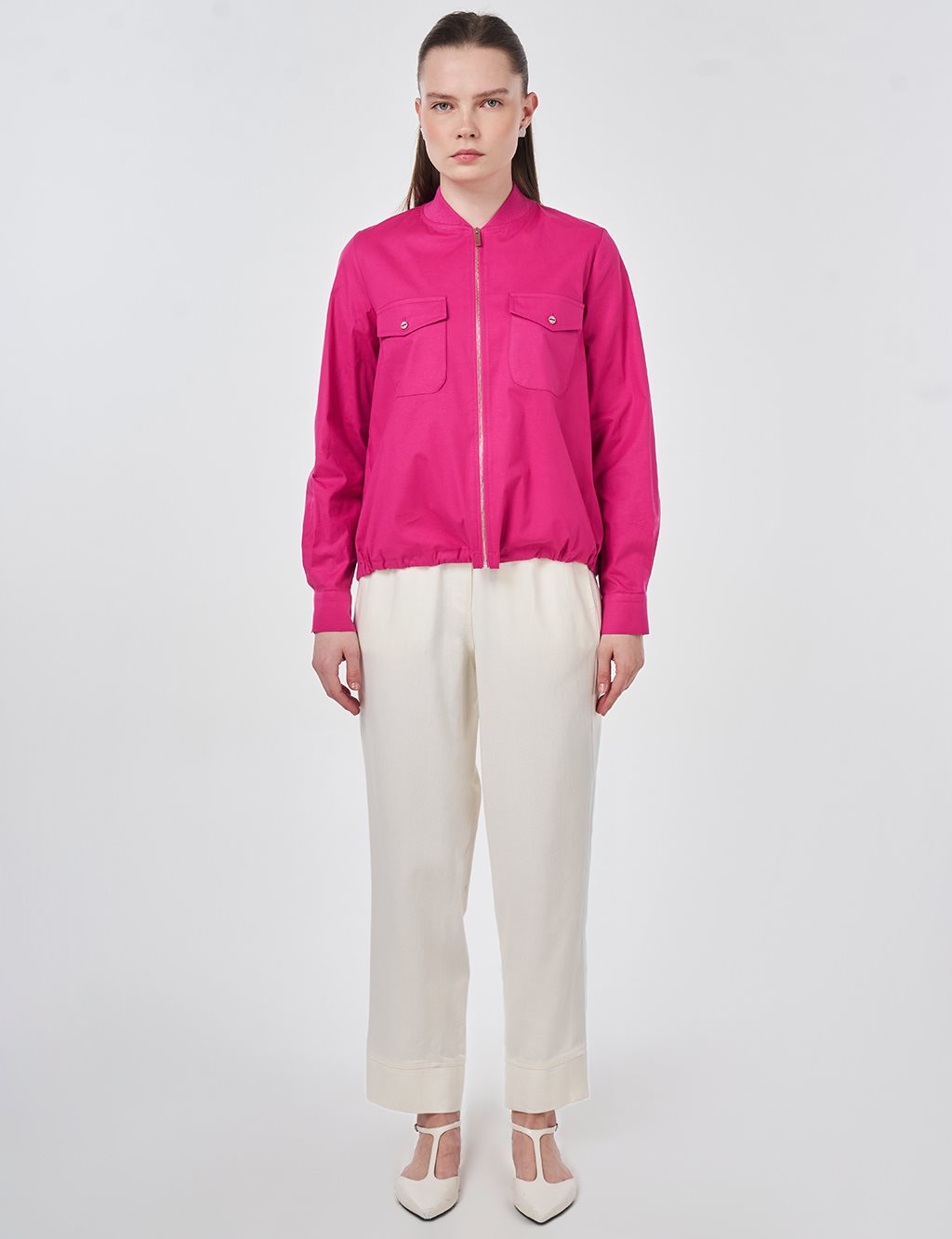 College Collar Cotton Blouse Violet