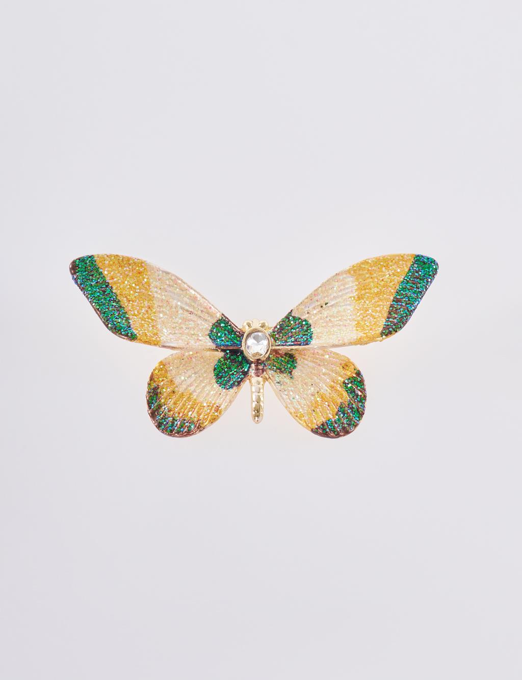 Stone Detail Butterfly Brooch Gold