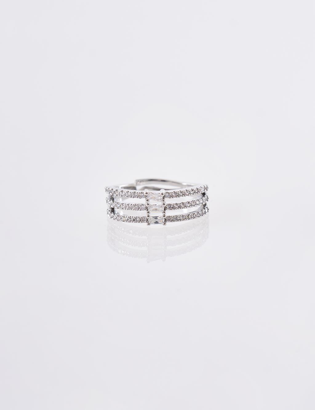 Stone Detail Multi-Row Ring Silver