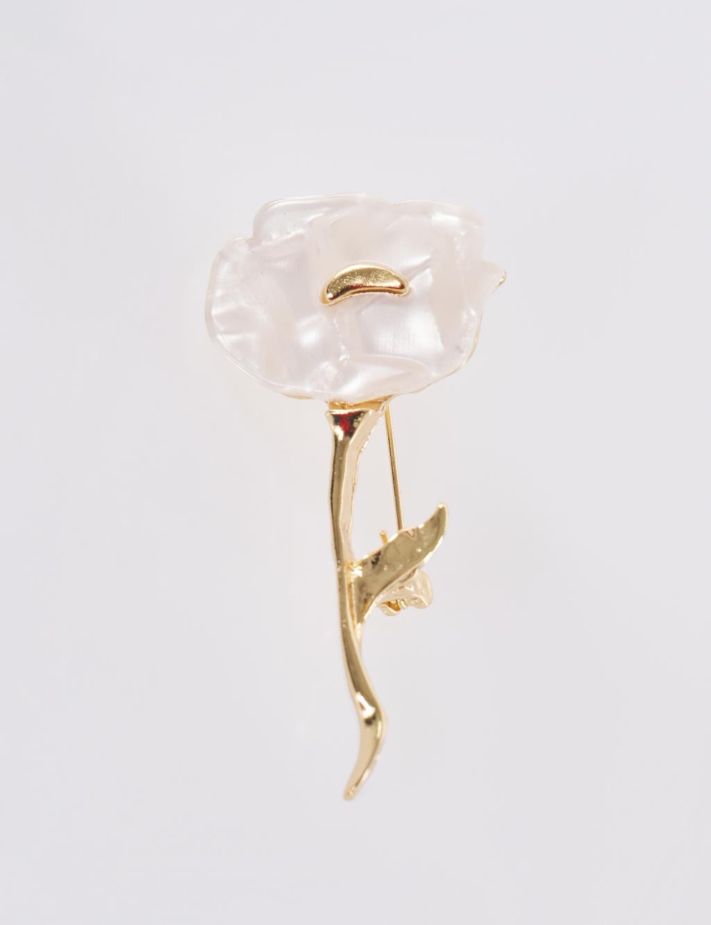 Rose Motif Brooch Optic White