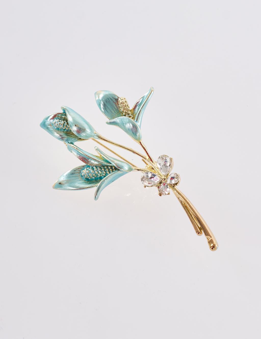 Triple Flower Figure Brooch Gold