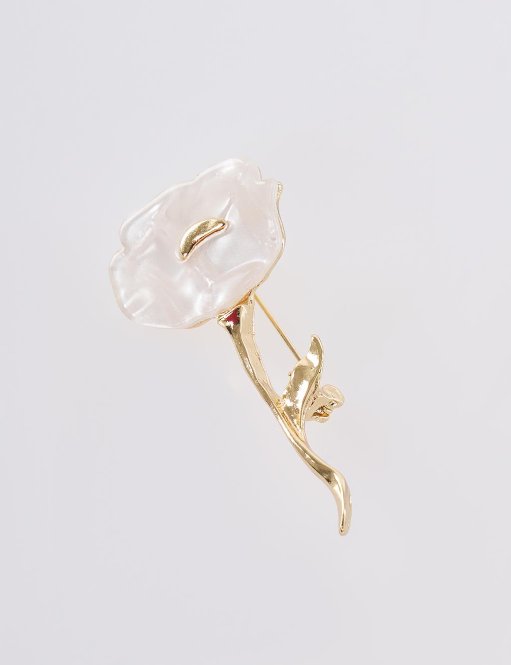 Rose Motif Brooch Optic White