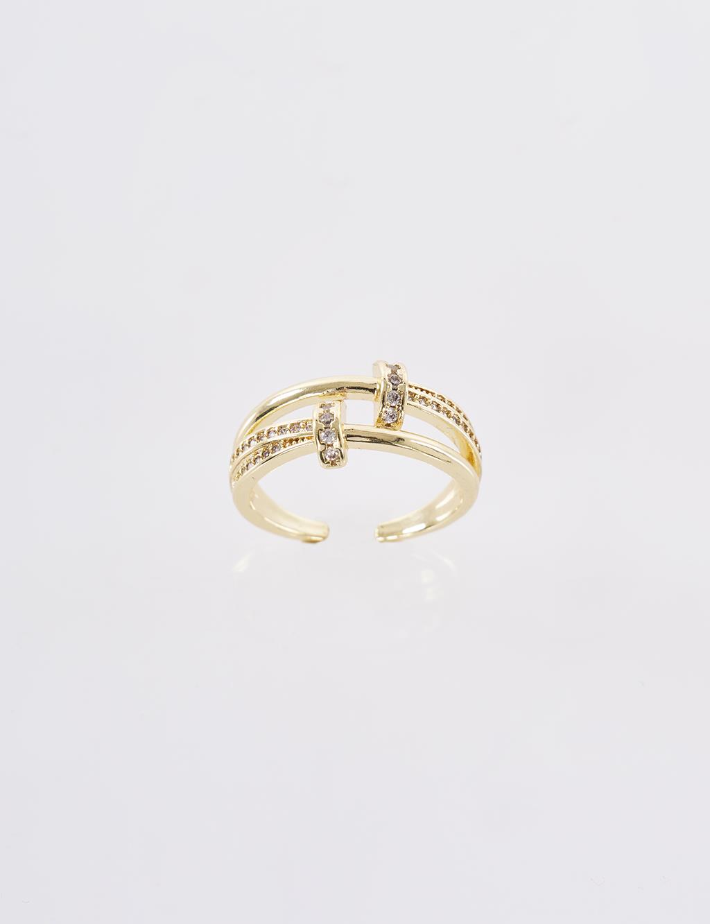 Cross Band Stone Ring Gold