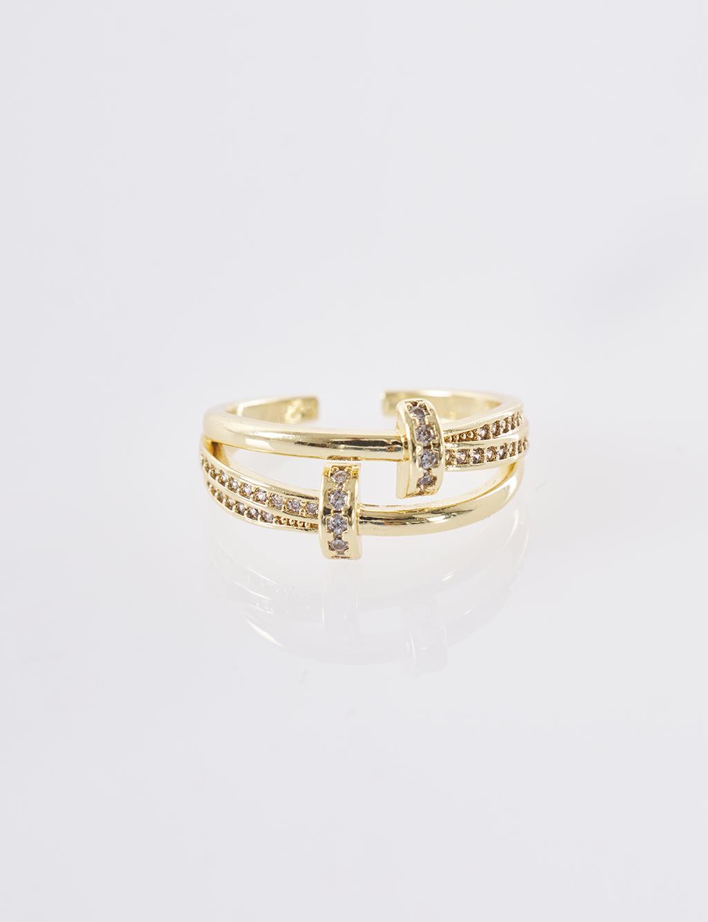 Cross Band Stone Ring Gold